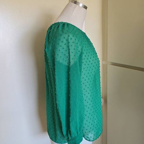 J. Crew Kelly green chiffon dot top, EUC, XXS - Picture 3 of 5